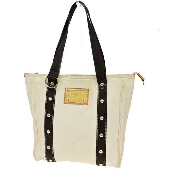 LOUIS VUITTON Cabas MM Shoulder Bag Antigua Canvas Leather White M40036 62ED765L - Picture 1 of 16